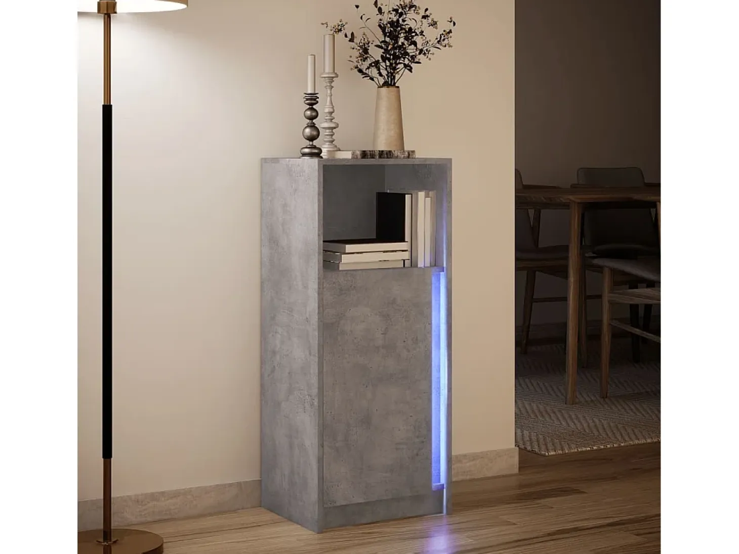 Aparador con LED madera ingeniería gris hormigón 42,5x34x100 cm