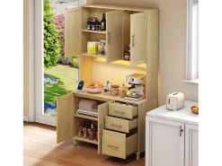 Aparador con LED RGB, 2 USB, 2 enchufes, 3 cajones, 183 cm, Madera (183x40x100 cm)
