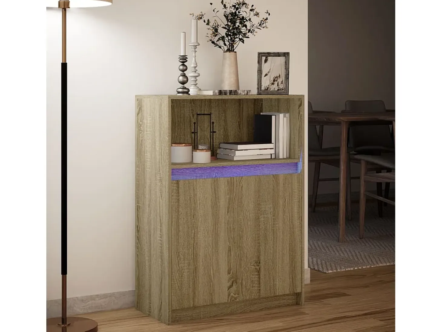 Aparador con LED roble Sonoma 72x34x100 cm madera de ingeniería