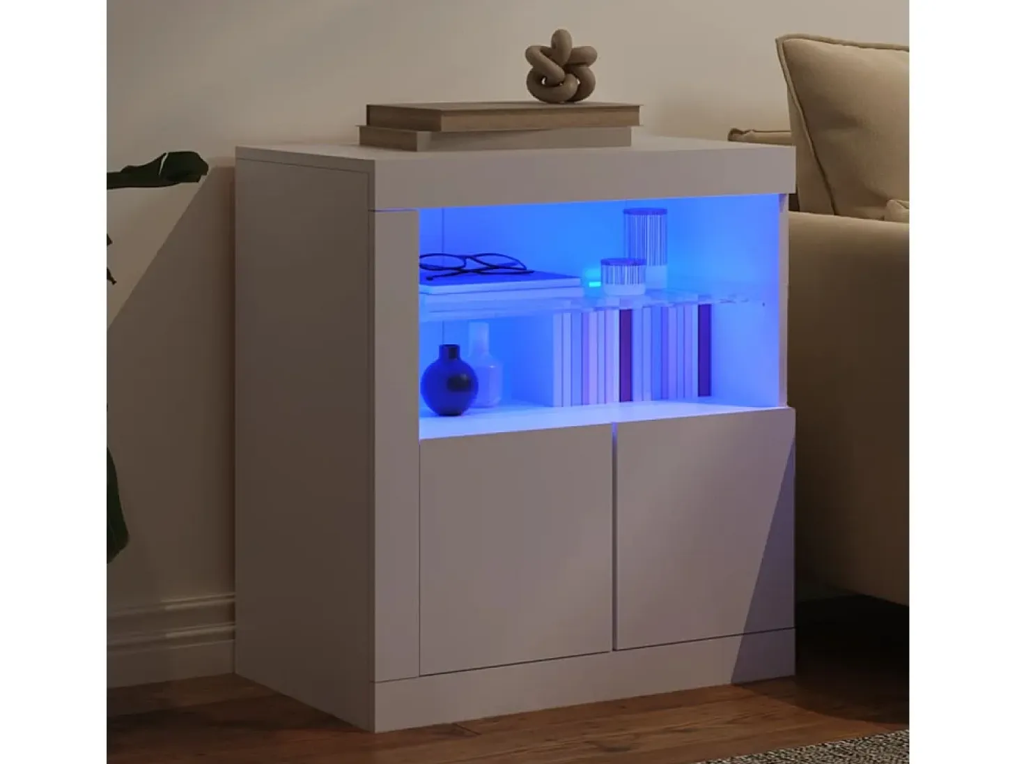 Aparador con luces LED blanco 60,5x37x67 cm