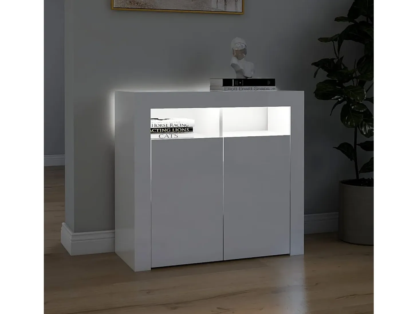 Aparador con luces LED blanco brillante 80x35x75 cm ES91902
