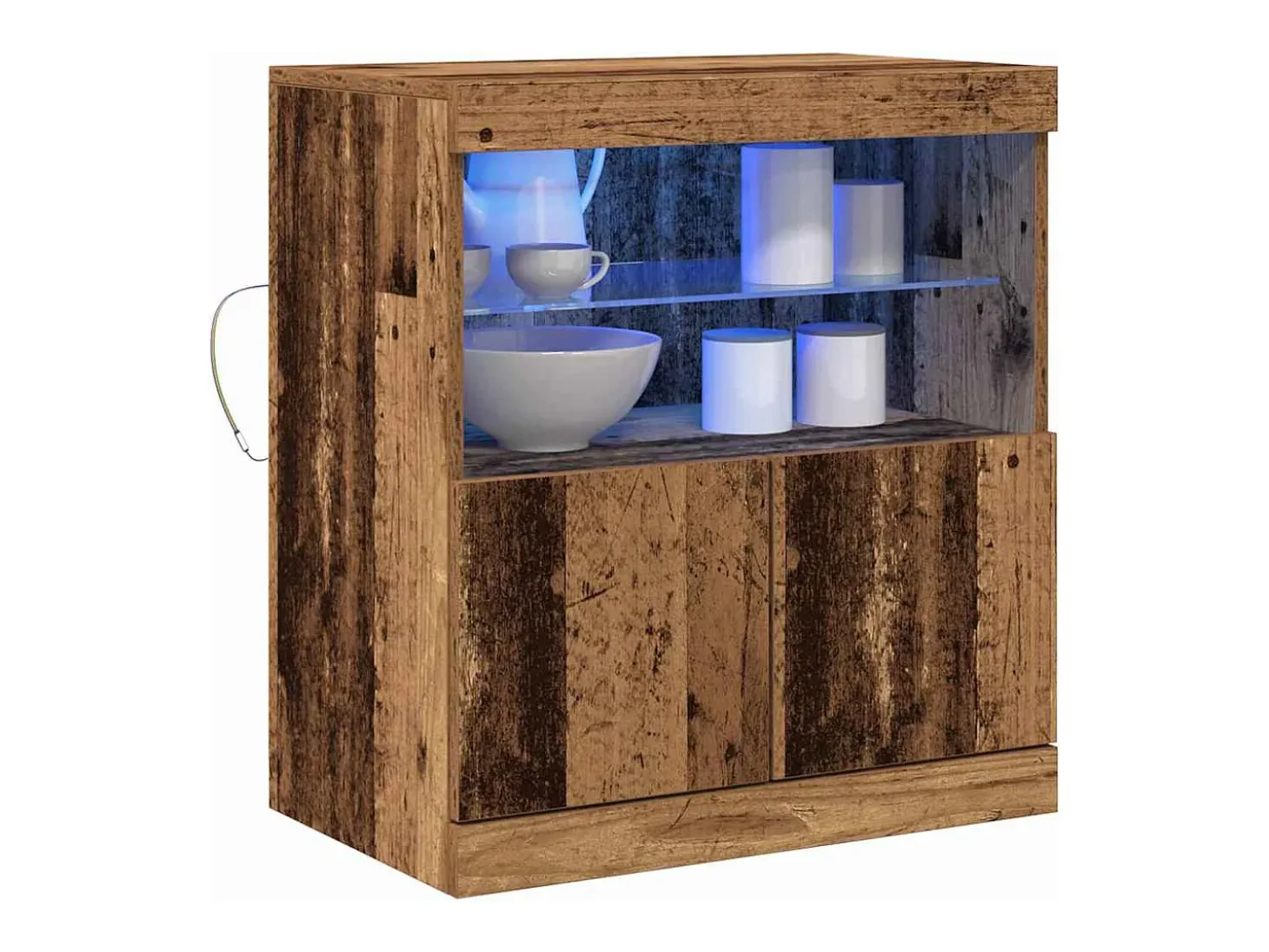 Aparador con luces LED en madera antigua 60x37x67 cm
