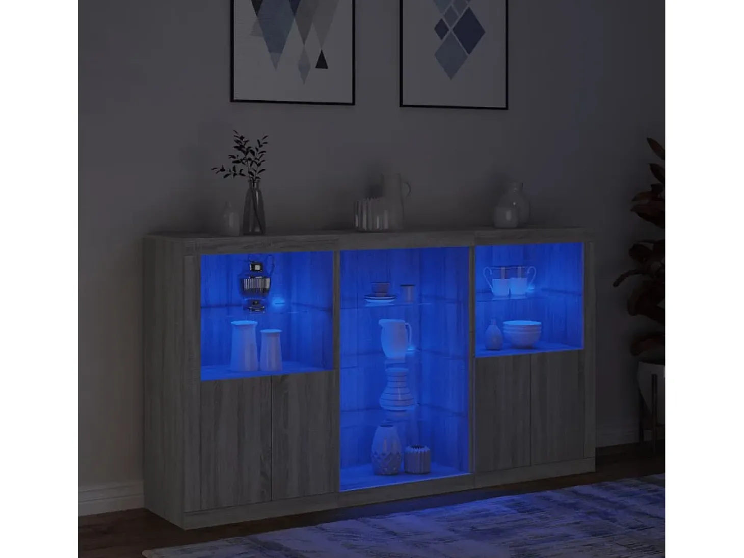Aparador con luces LED gris Sonoma 181,5x37x100 cm ES342528