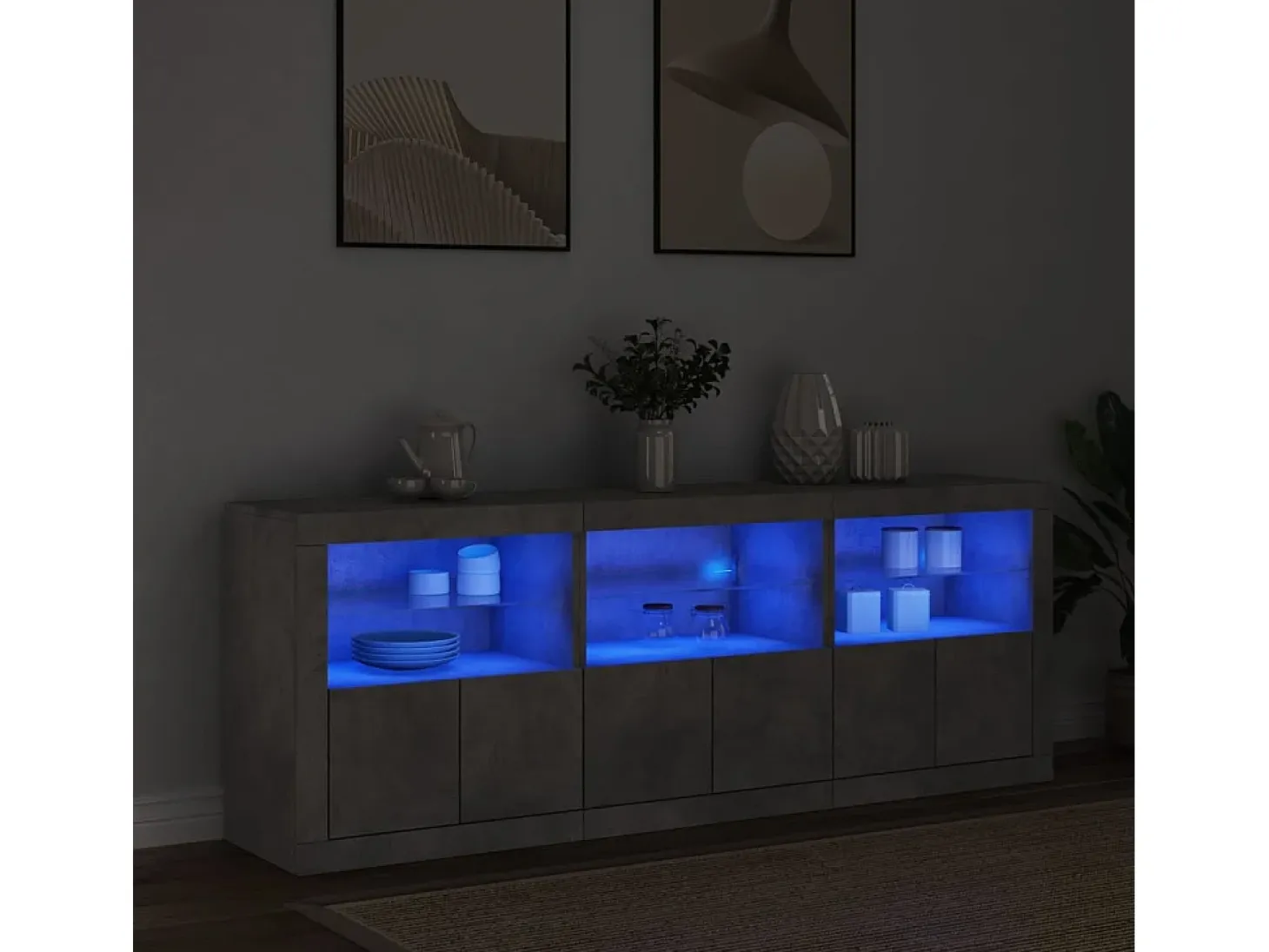 Aparador con luces LED gris hormigón 181,5x37x67 cm