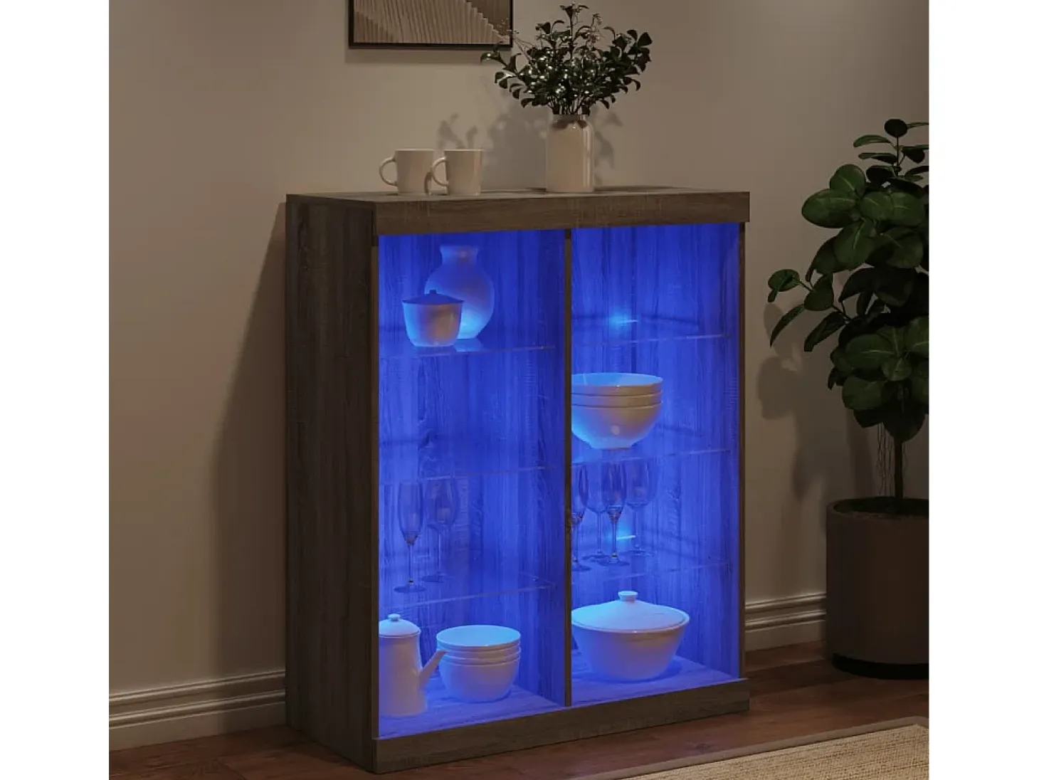 Aparador con luces LED gris Sonoma 81x37x100 cm ES112016