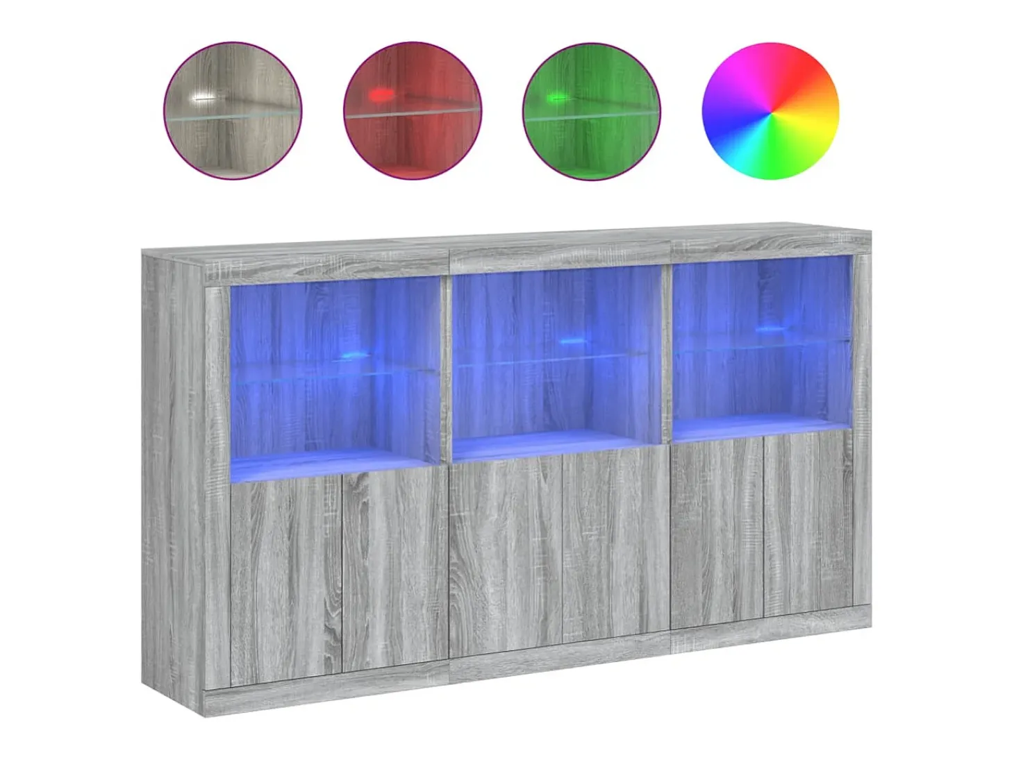Aparador con luces LED gris Sonoma 181,5x37x100 cm ES845896