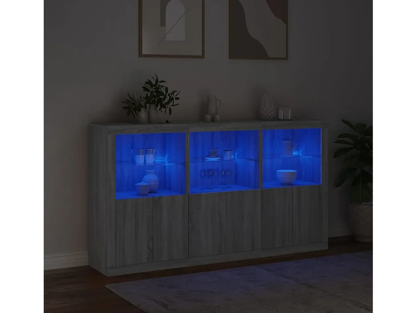 Aparador con luces LED gris Sonoma 181,5x37x100 cm ES845896