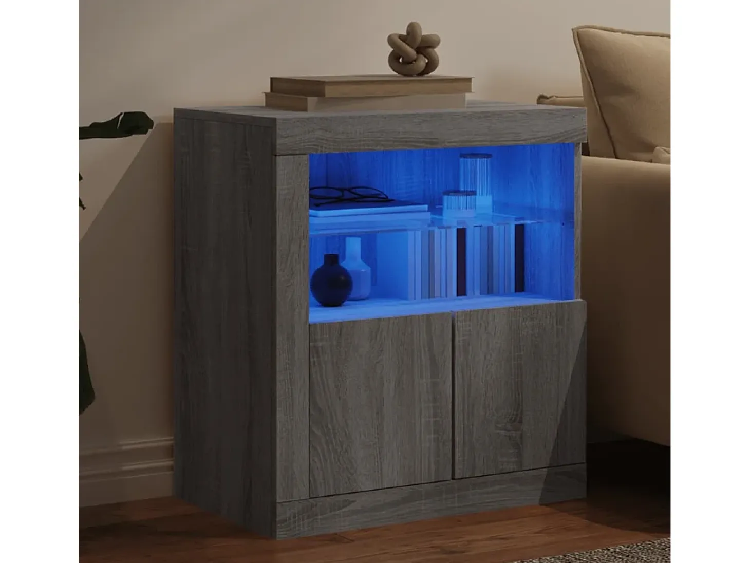 Aparador con luces LED gris Sonoma 60,5x37x67 cm