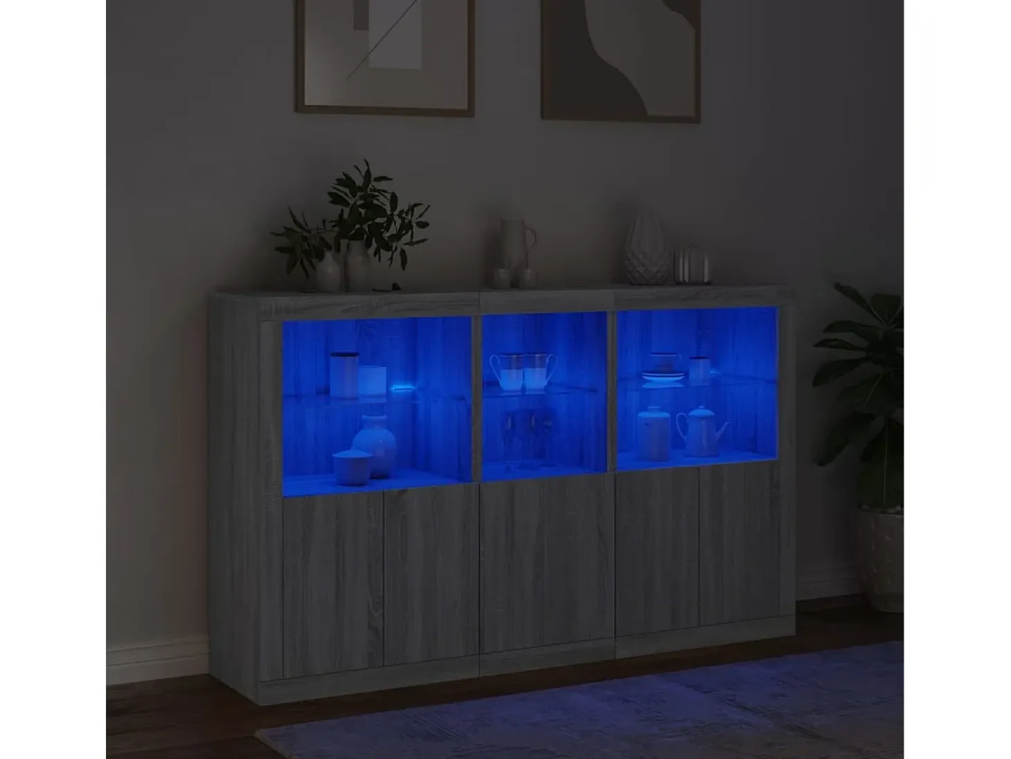 Aparador con luces LED gris Sonoma 162x37x100 cm ES302339