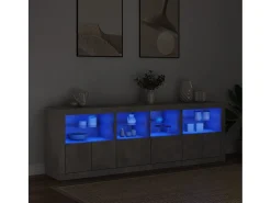 Aparador con luces LED gris hormigón 202x37x67 cm