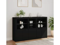 Aparador con luces LED negras 162x37x100 cm