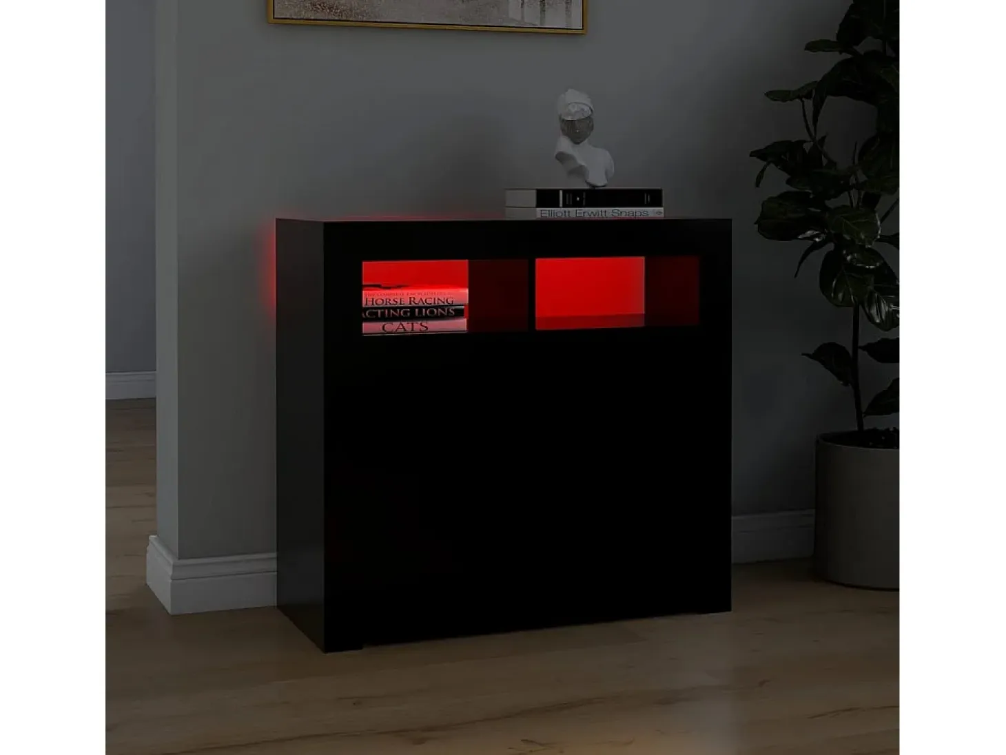 Aparador con luces LED negro 80x35x75 cm
