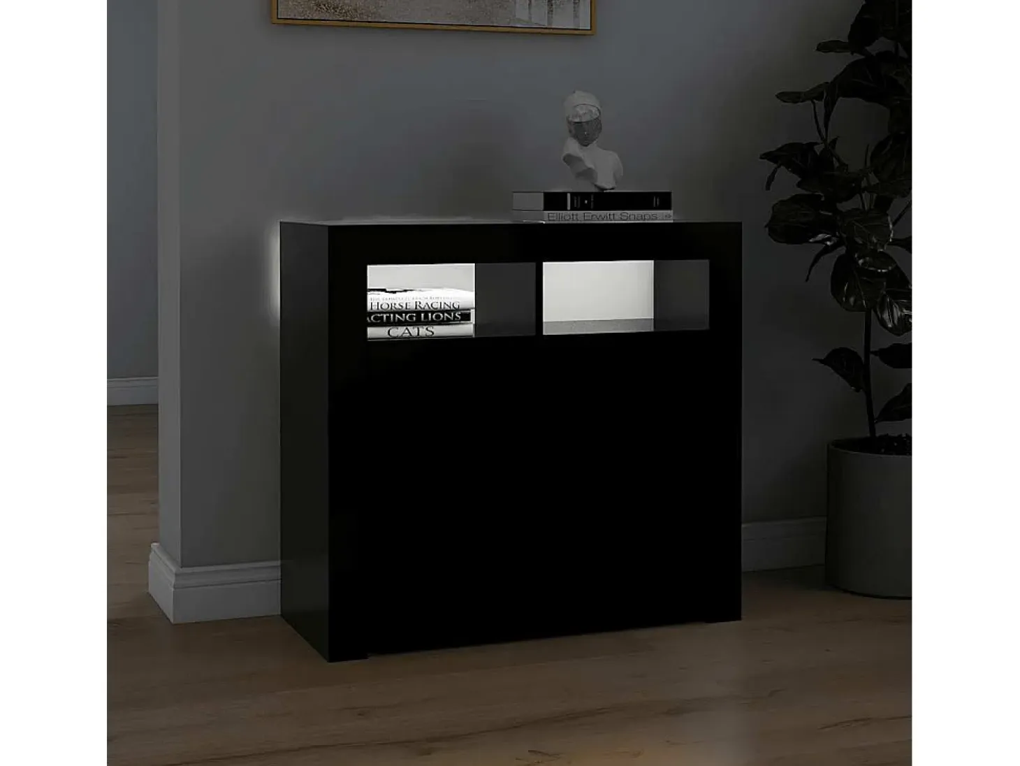 Aparador con luces LED negras 80x35x75 cm