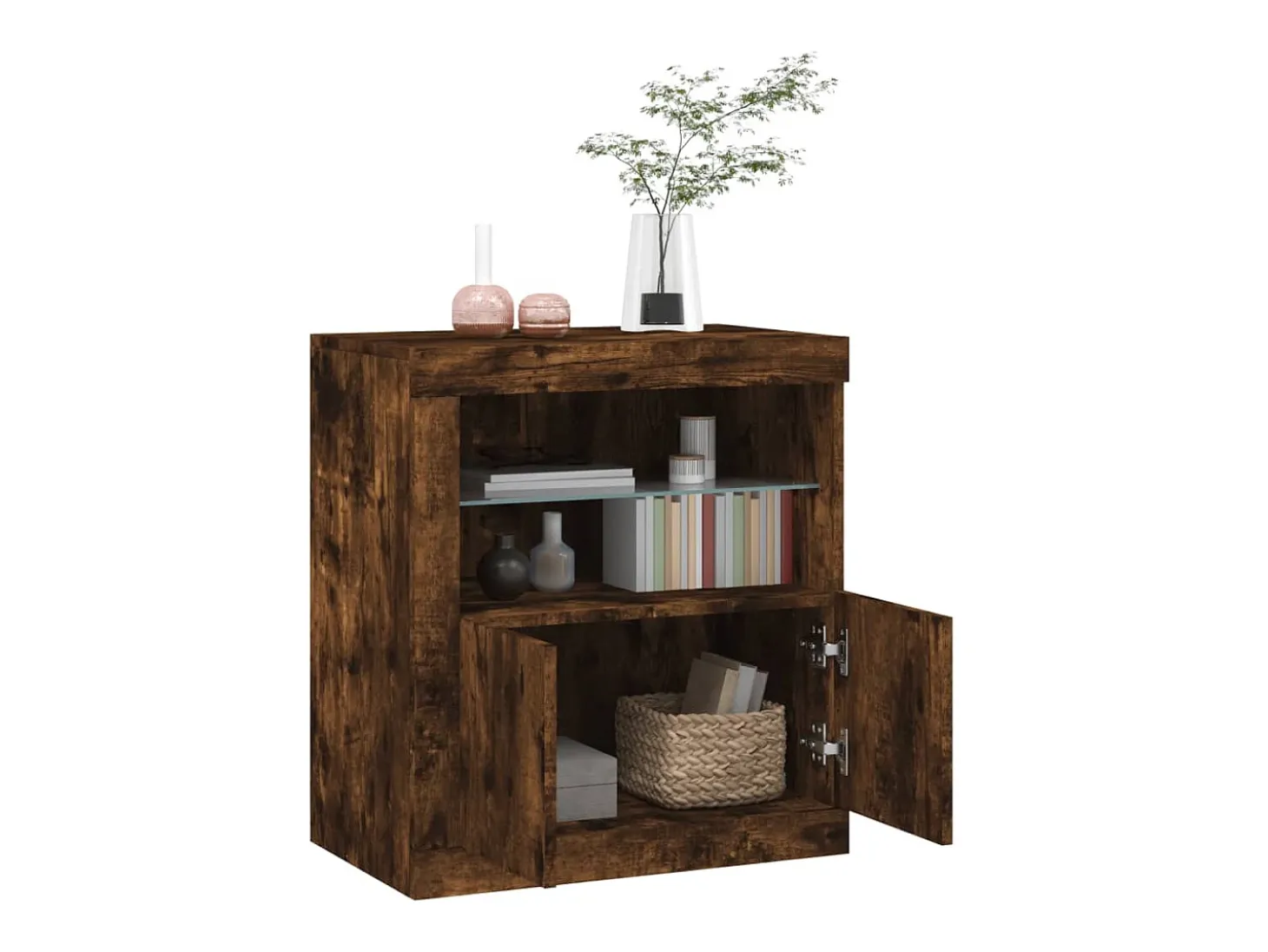 Aparador con luces LED roble ahumado 60,5x37x67 cm