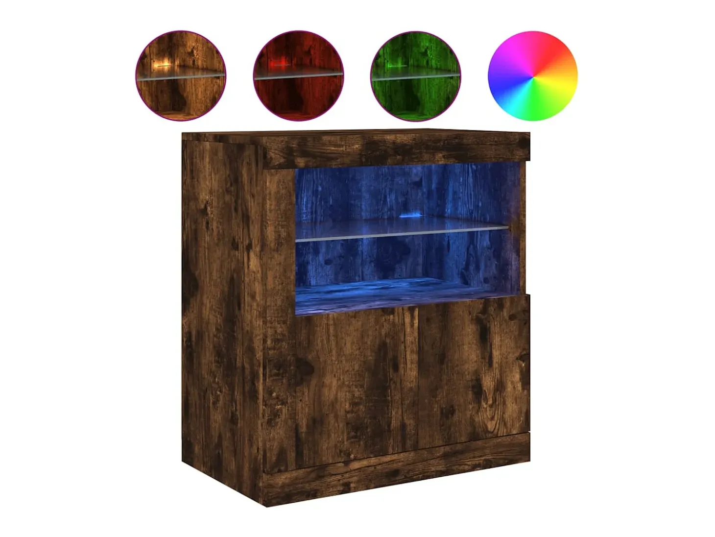 Aparador con luces LED roble ahumado 60,5x37x67 cm