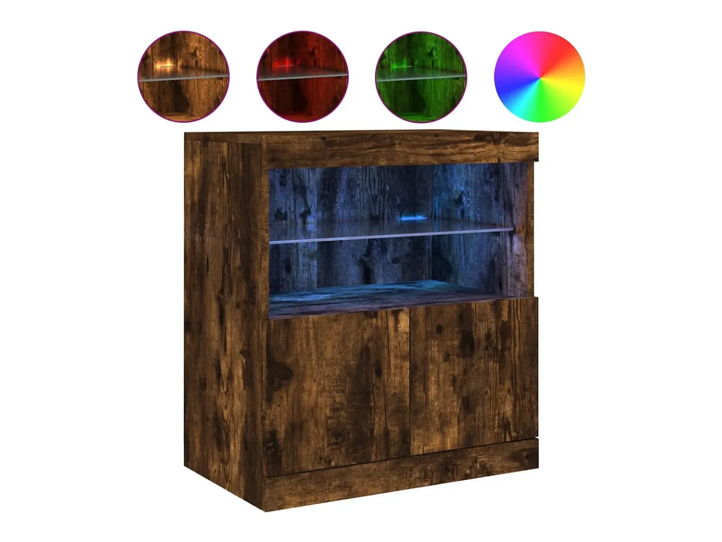 Aparador con luces LED roble ahumado 60x37x67 cm