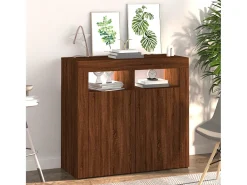 Aparador con luces LED roble ahumado 80x35x75 cm ES82578