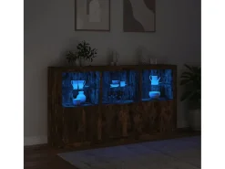 Aparador con luces LED roble ahumado 181,5x37x100 cm ES368404