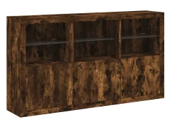 Aparador con luces LED roble ahumado 181,5x37x100 cm ES368404
