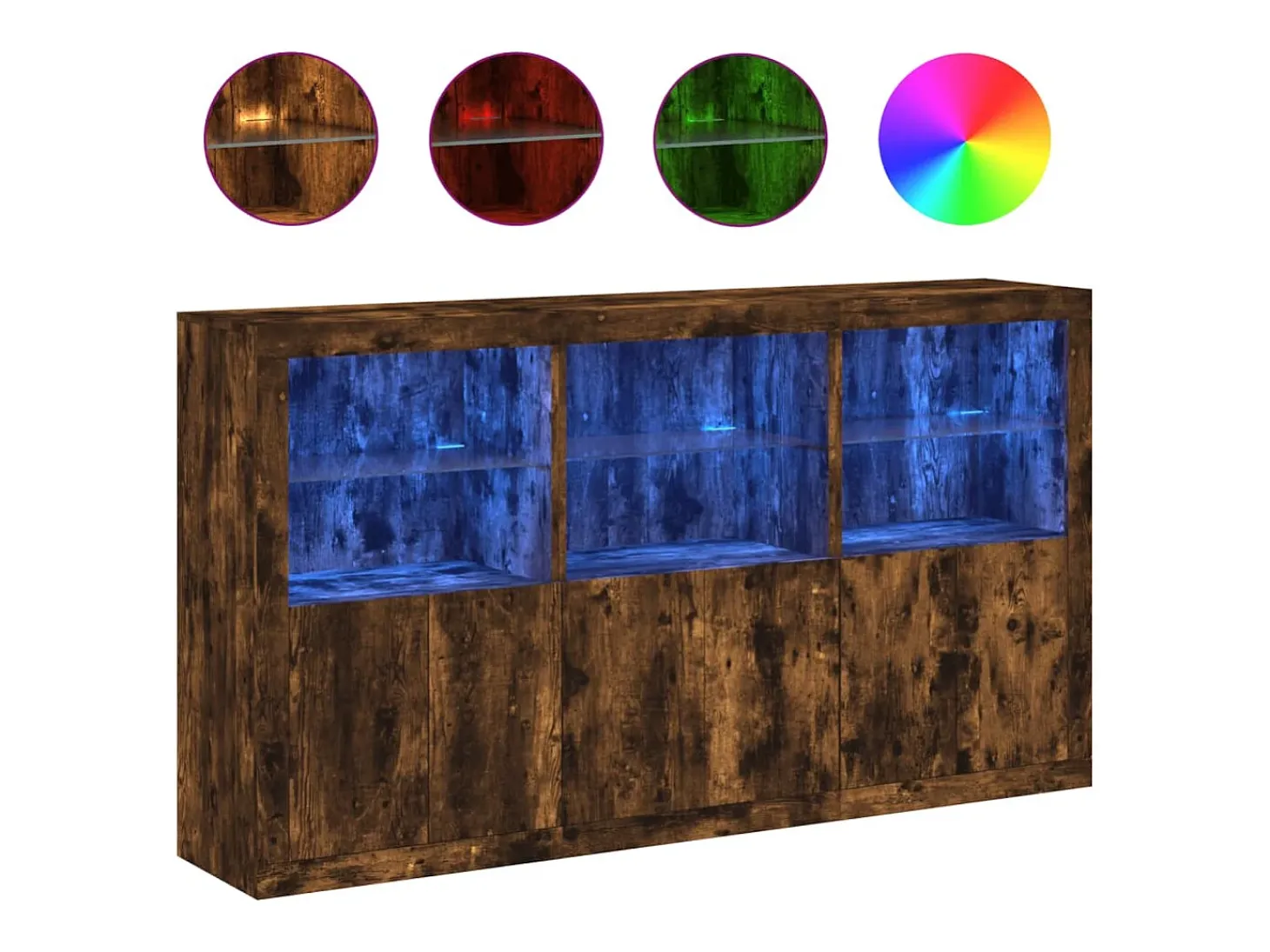 Aparador con luces LED roble ahumado 181,5x37x100 cm ES368404