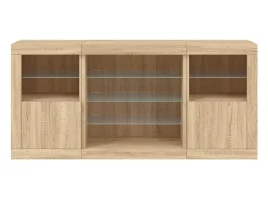 Aparador con luces LED roble Sonoma 142,5x37x67 cm
