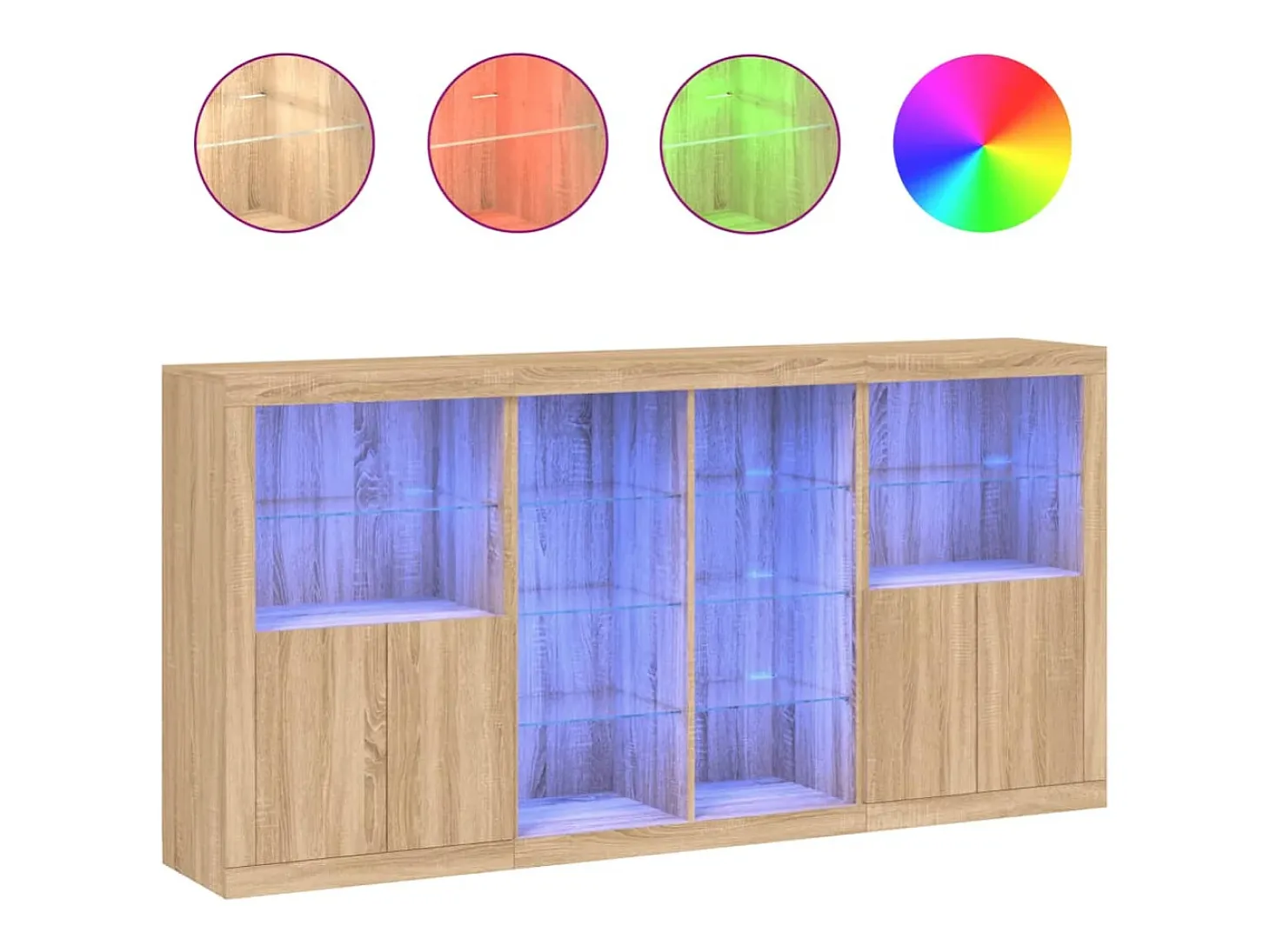 Aparador con luces LED roble Sonoma 202x37x100 cm ES739622