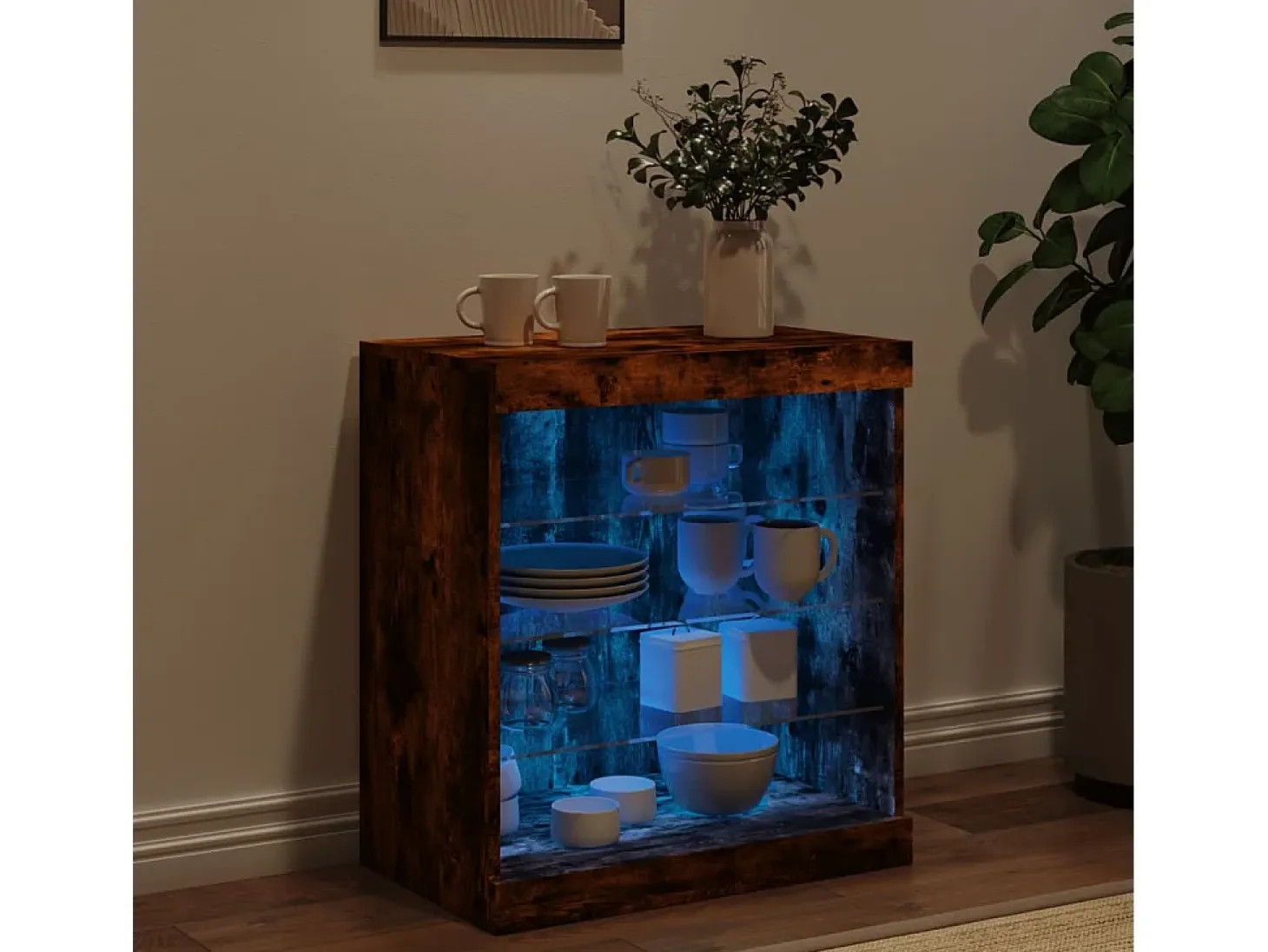 Aparador con luces LED roble ahumado 60,5x37x67 cm