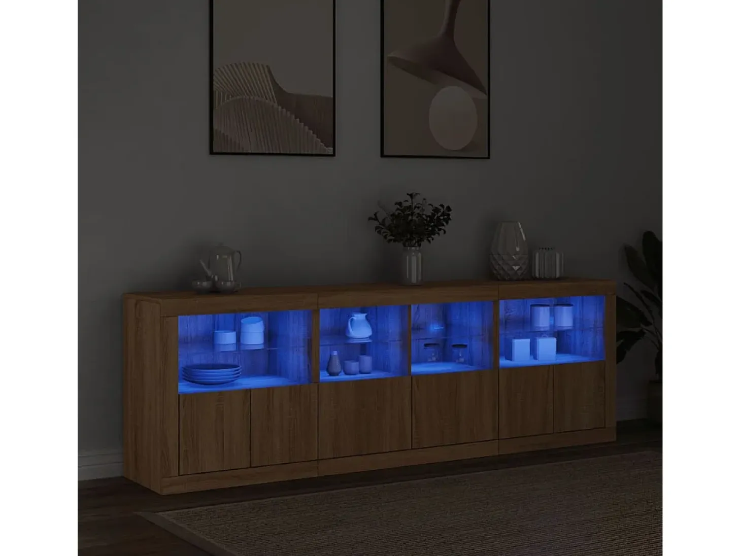 Aparador con luces LED roble Sonoma 202x37x67 cm ES524212