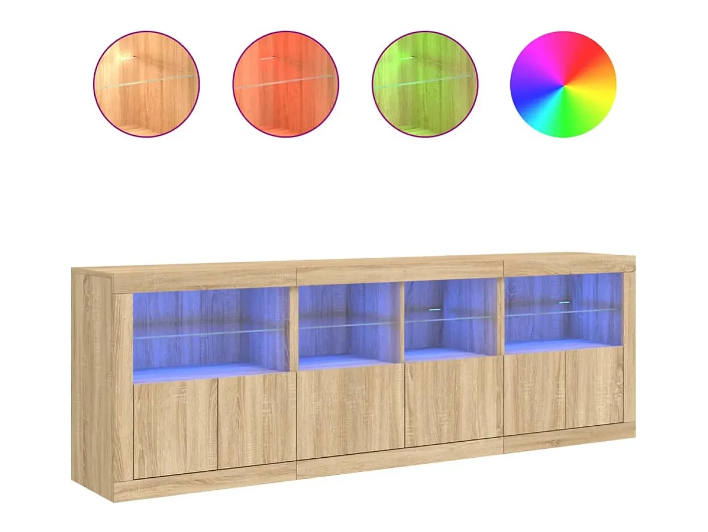 Aparador con luces LED roble Sonoma 202x37x67 cm ES524212