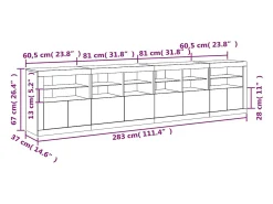 Aparador con luces LED roble Sonoma 283x37x67 cm