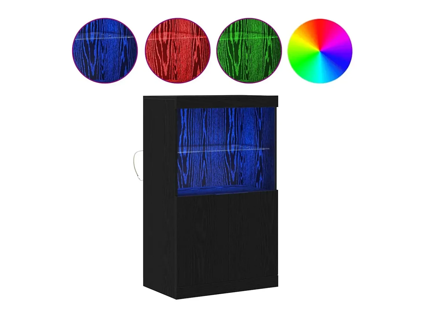 Aparador con luces LED Roble Negro 60x37x100 cm