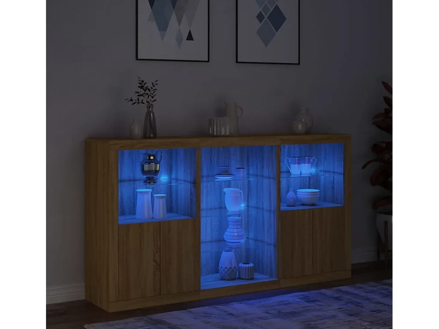 Aparador con luces LED roble Sonoma 181,5x37x100 cm