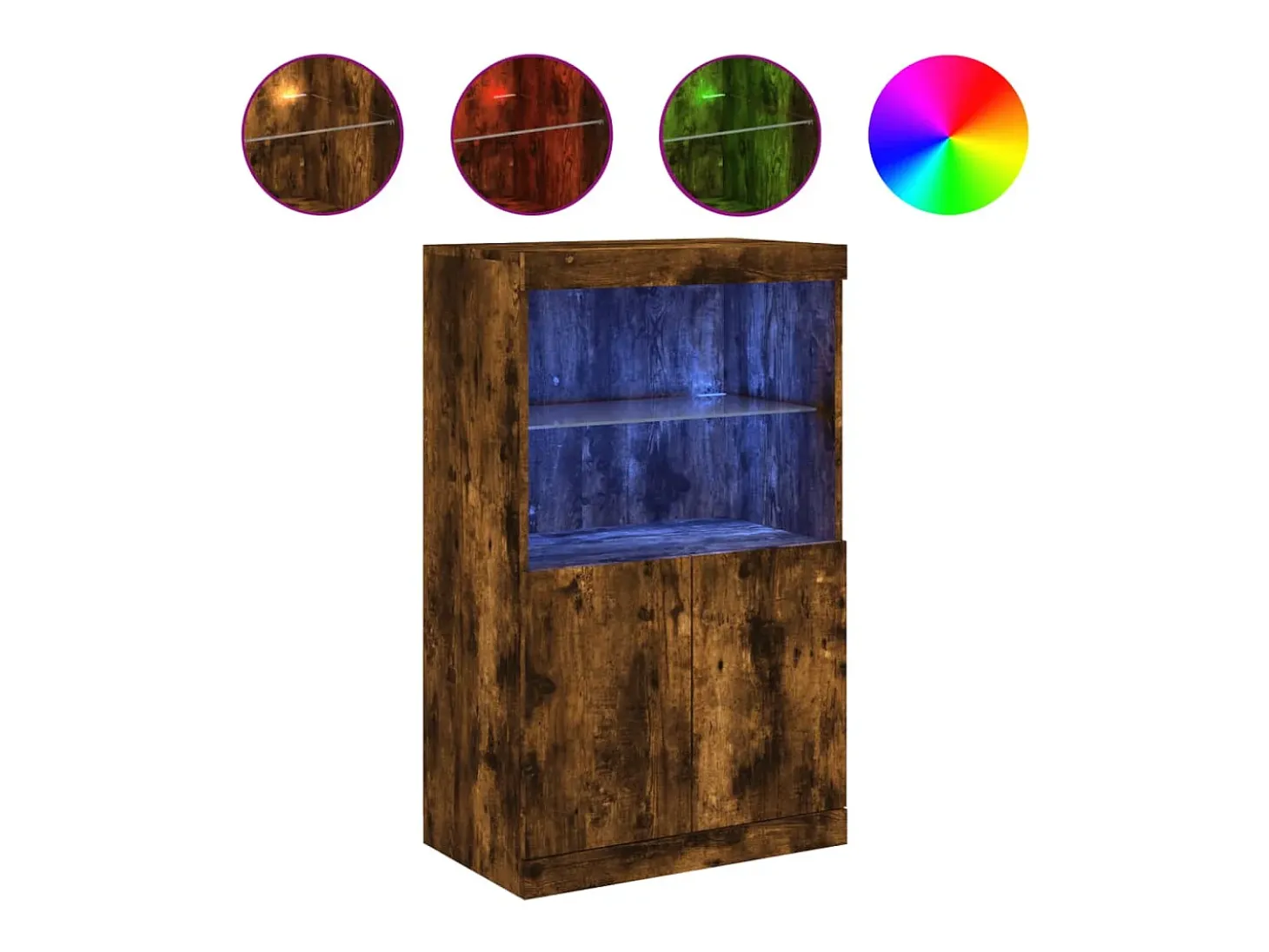 Aparador con luces LED roble ahumado 60,5x37x100 cm