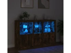Aparador con luces LED roble ahumado 162x37x100 cm ES493215
