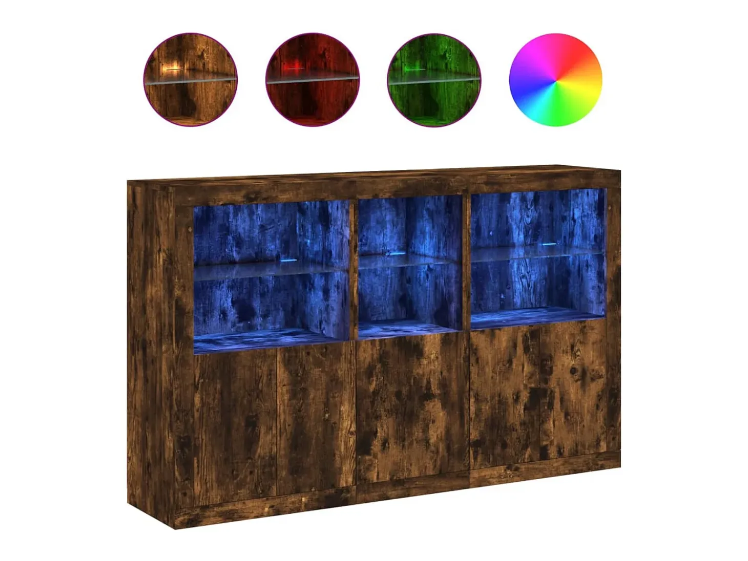 Aparador con luces LED roble ahumado 162x37x100 cm ES493215