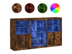 Aparador con luces LED roble ahumado 181,5x37x100 cm ES373358