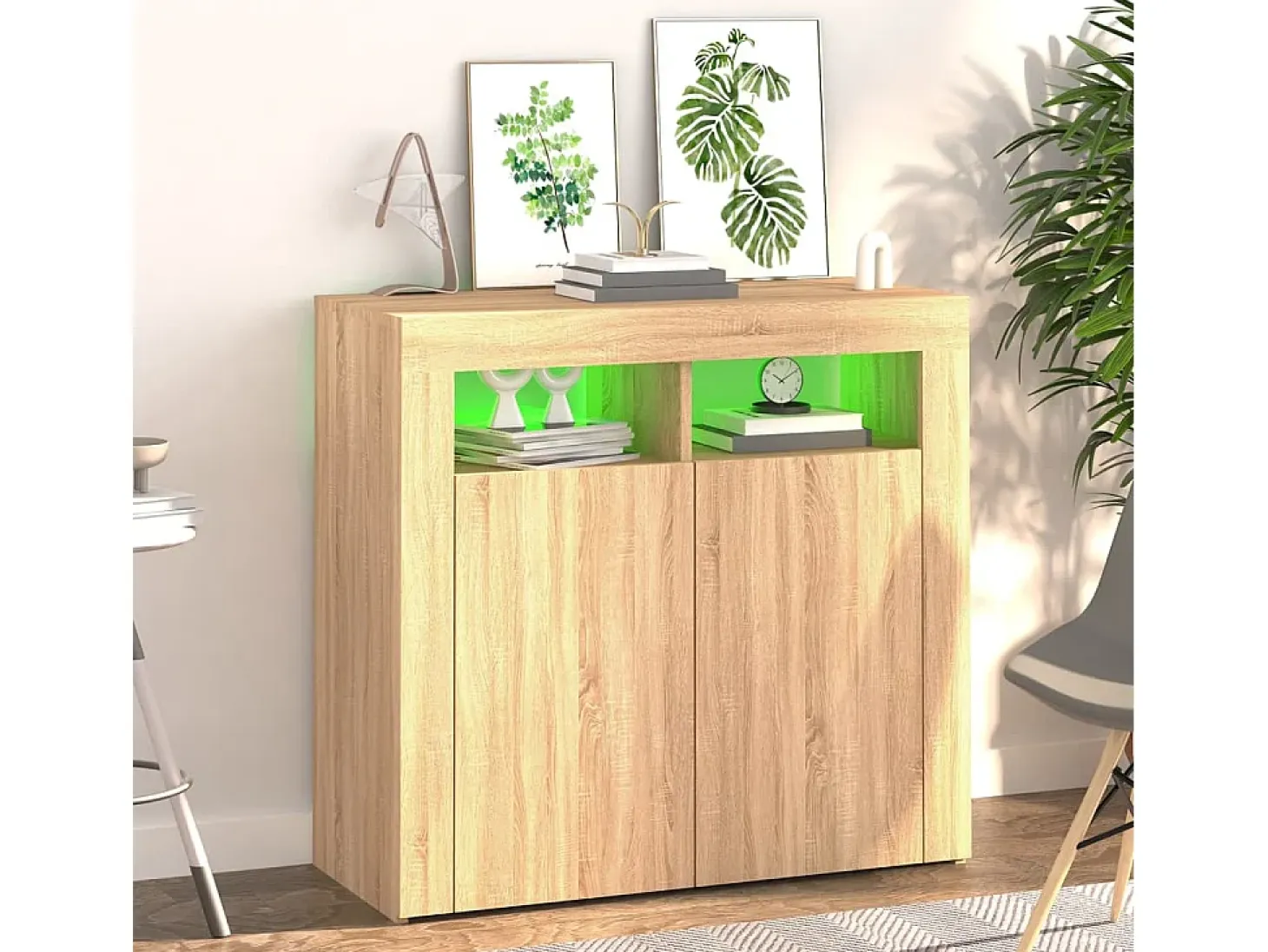 Aparador con luces LED roble Sonoma 80x35x75 cm ES21401