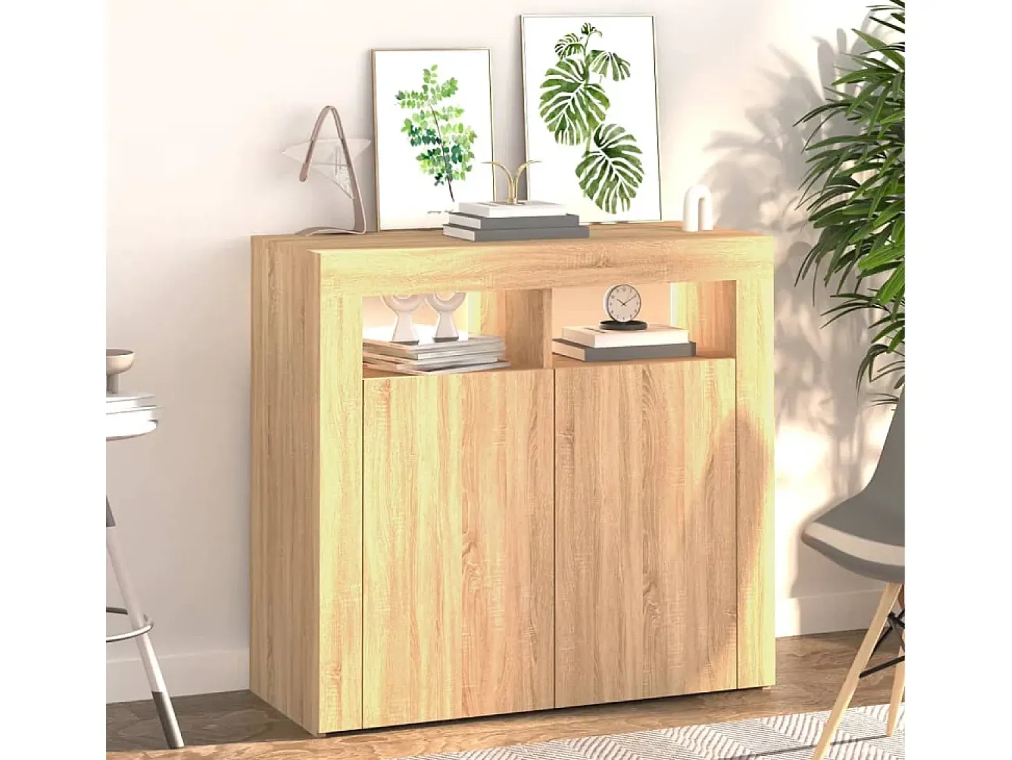 Aparador con luces LED roble Sonoma 80x35x75 cm ES21401