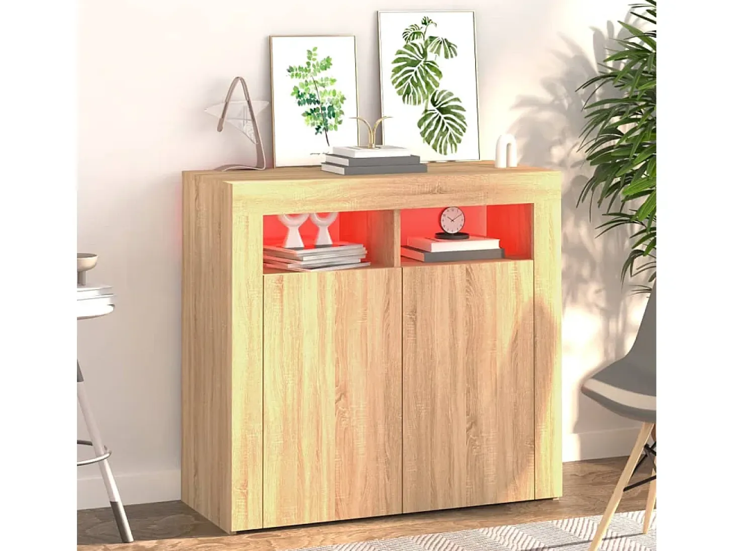 Aparador con luces LED roble Sonoma 80x35x75 cm ES21401
