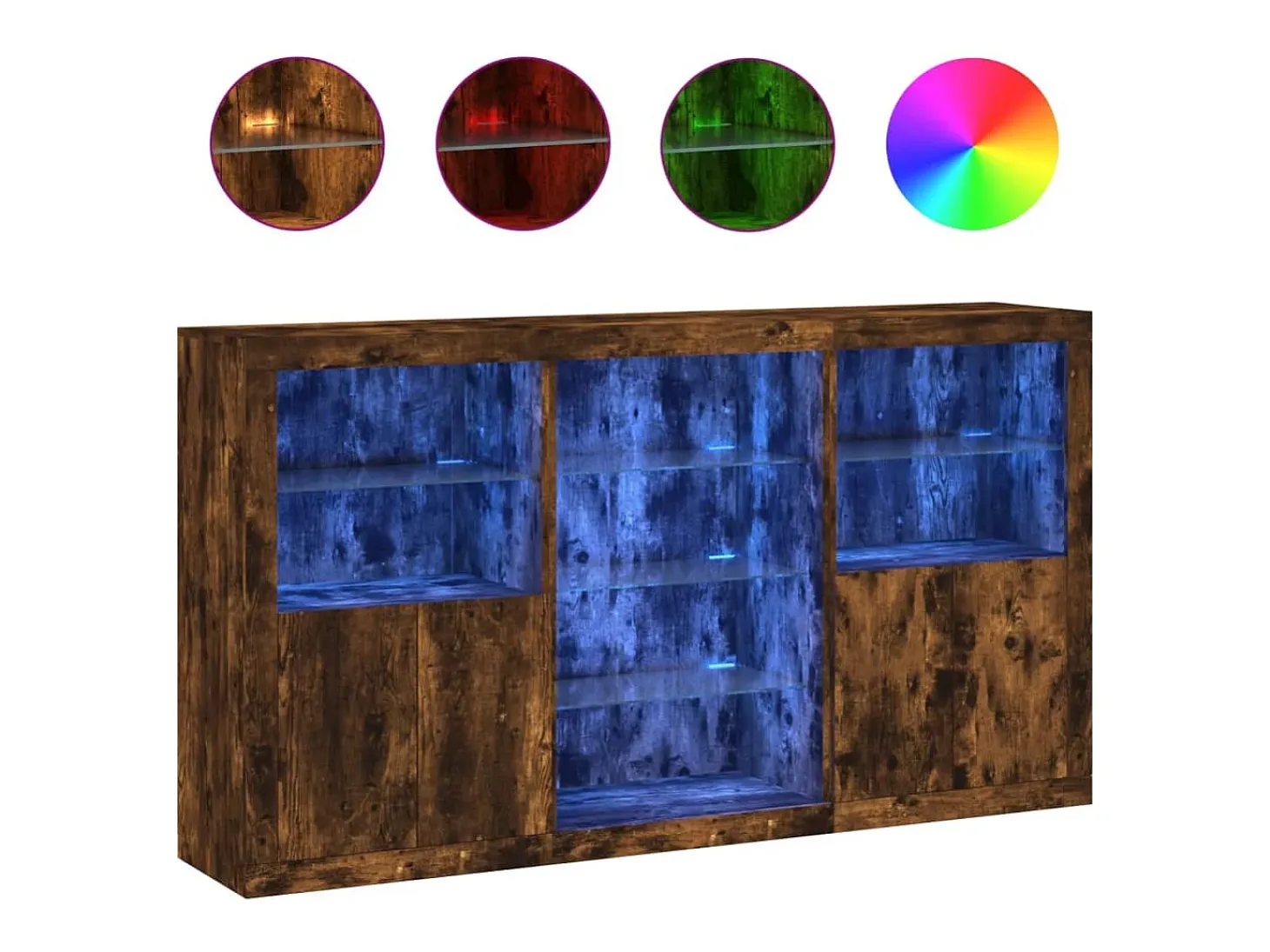 Aparador con luces LED roble ahumado 181,5x37x100 cm