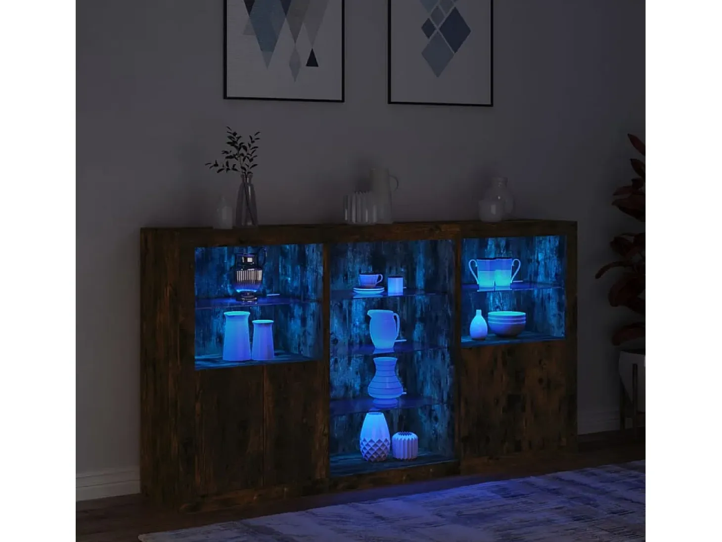 Aparador con luces LED roble ahumado 181,5x37x100 cm