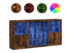 Aparador con luces LED roble ahumado 202x37x100 cm