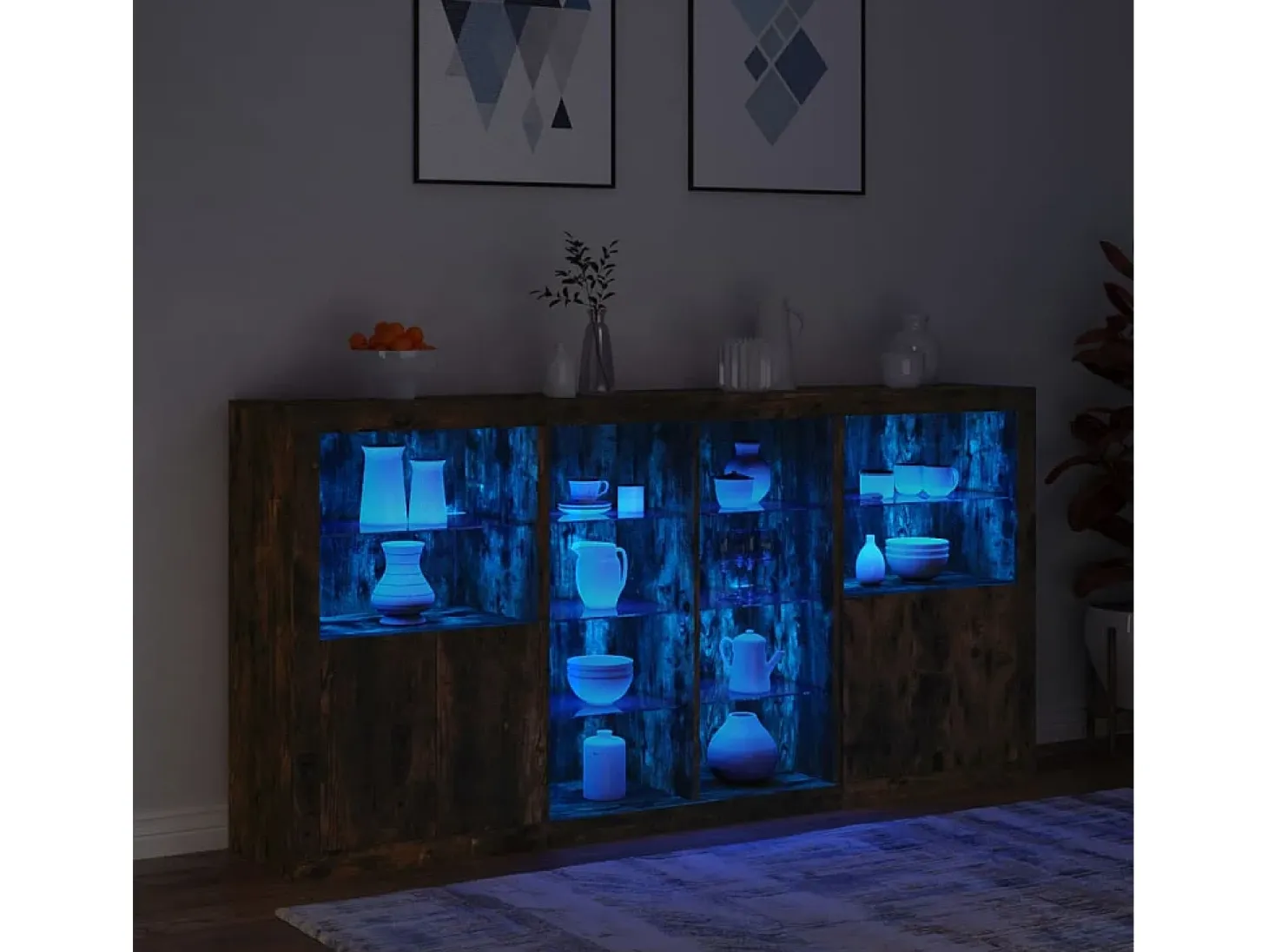 Aparador con luces LED roble ahumado 202x37x100 cm