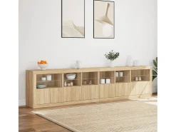 Aparador con luces LED roble Sonoma 283x37x67 cm ES411891