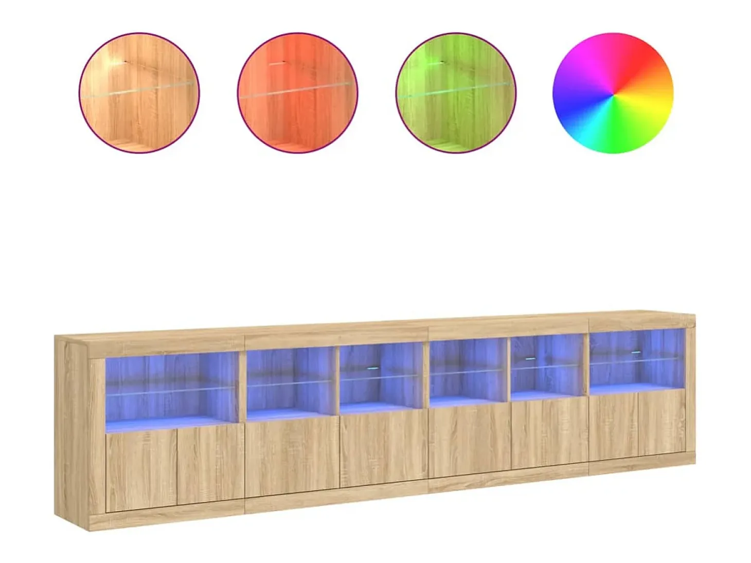 Aparador con luces LED roble Sonoma 283x37x67 cm ES411891