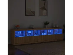 Aparador con luces LED roble Sonoma 283x37x67 cm ES411891