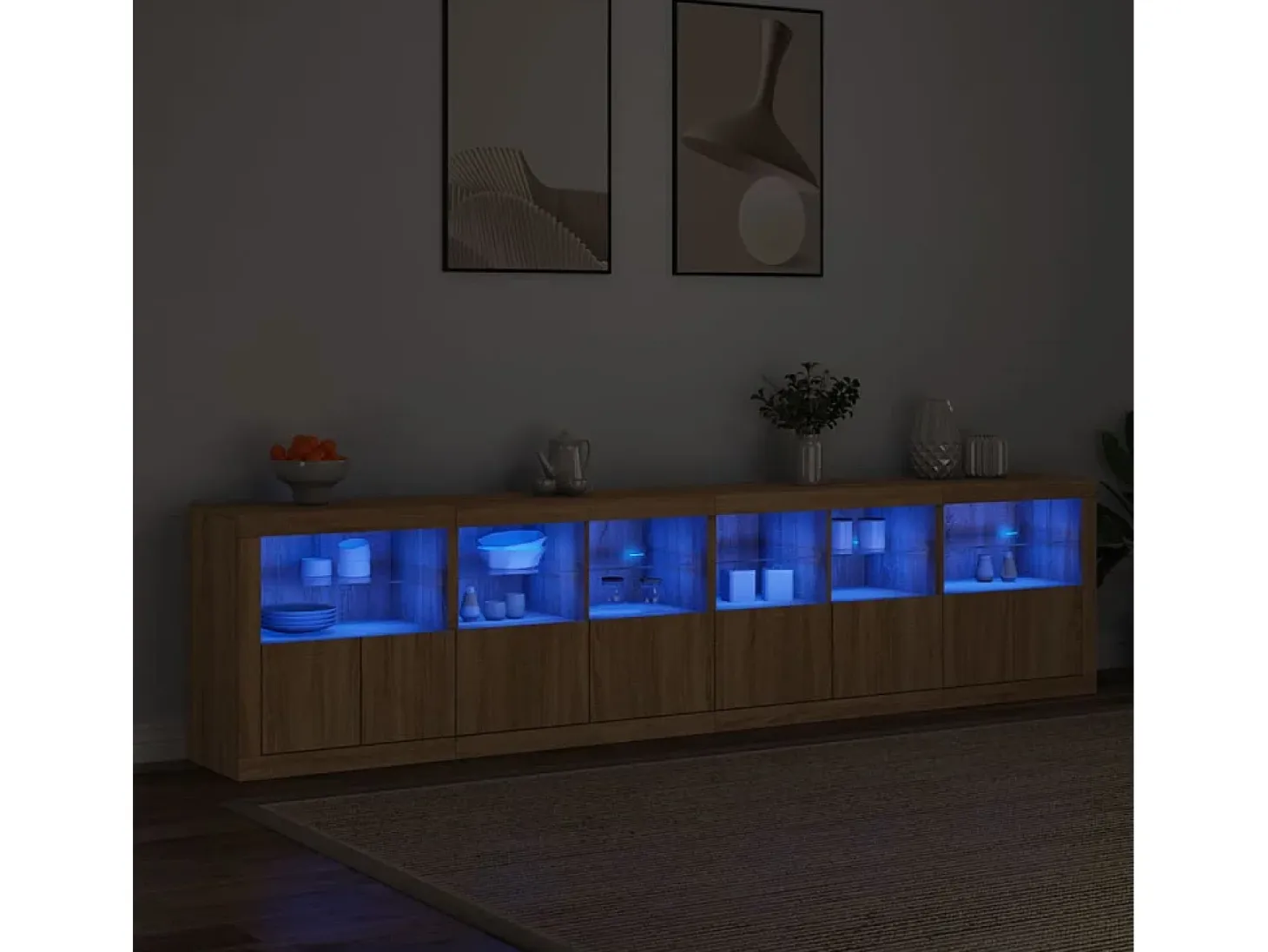 Aparador con luces LED roble Sonoma 283x37x67 cm ES411891
