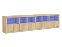 Aparador con luces LED roble Sonoma 283x37x67 cm ES411891