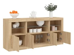 Aparador con luces LED roble Sonoma 142,5x37x67 cm