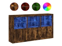 Aparador con luces LED roble ahumado 181,5x37x100 cm